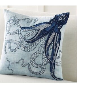 Pottery Barn Octopus Tentacle Embroidered Pillow Cover 20 “ square